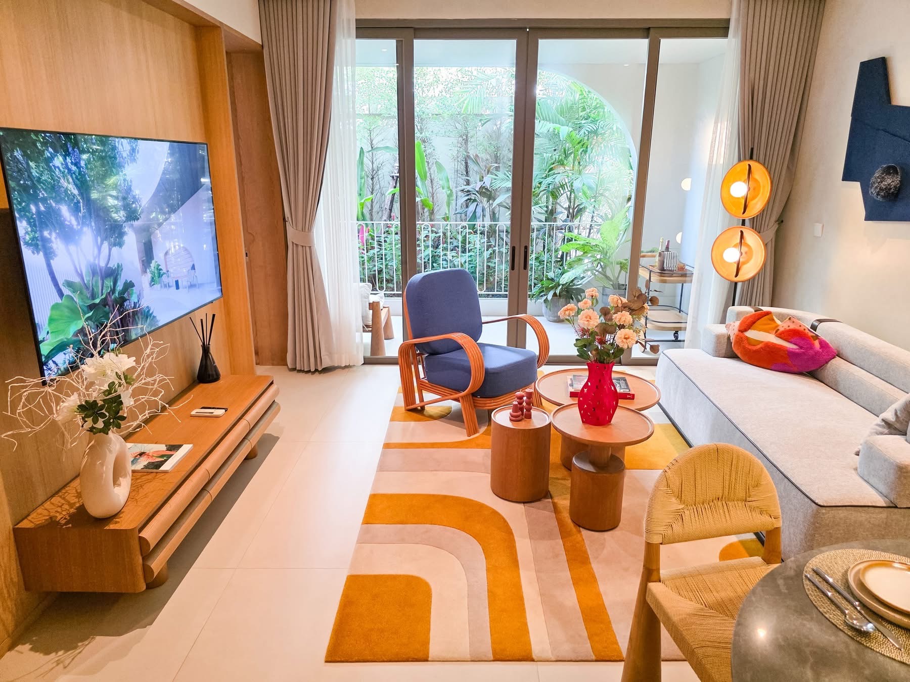 Living room with balcony view